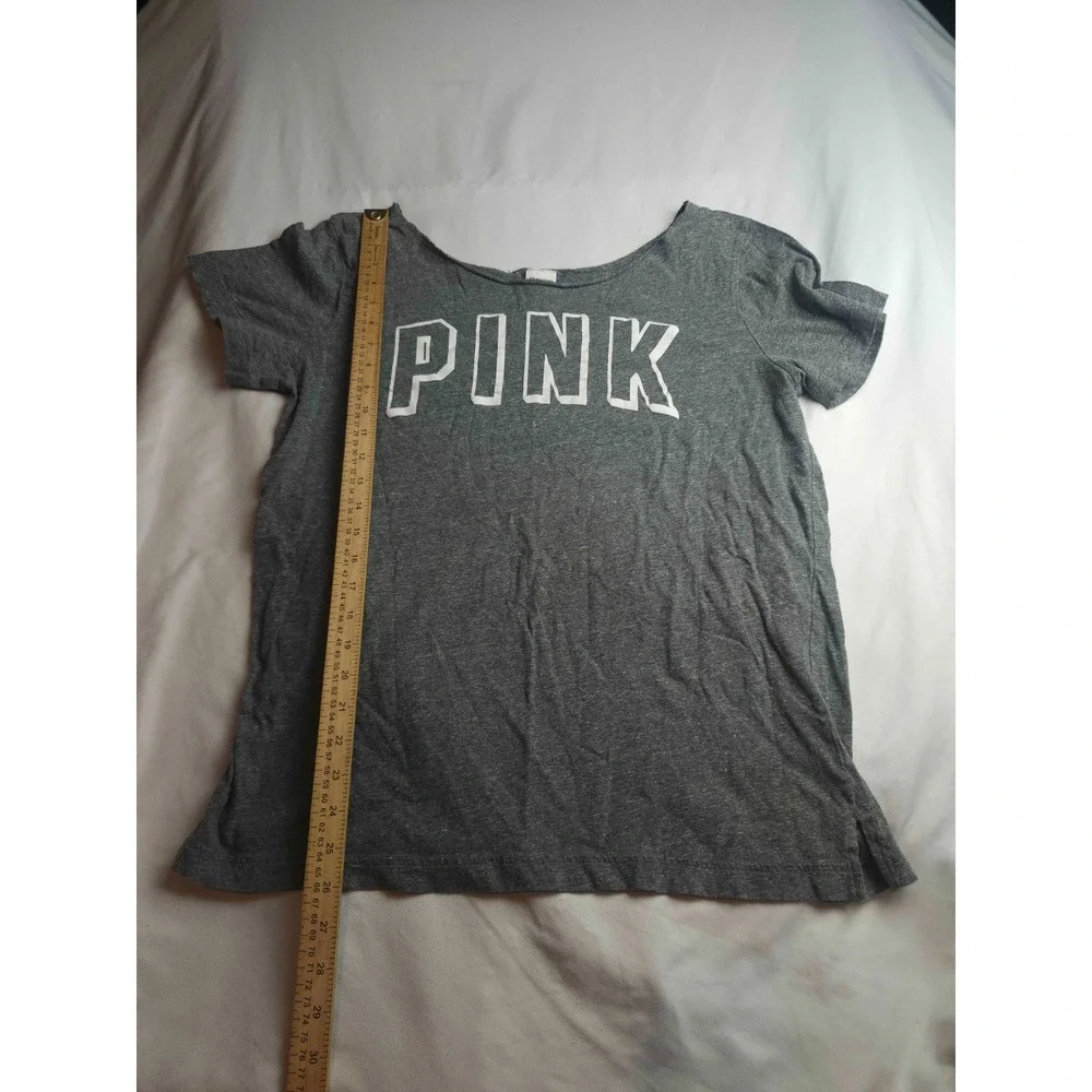 PINK Victoria's Secret Logo T-Shirt Womens Medium Gray Knit Short Sleeve Tee